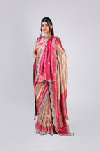 Peach Saree in Silk with Cutdana , Sequins & Zari Weaving