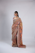 Purple Saree in Tissue with Zari, Reasham Thread Work & Sequins