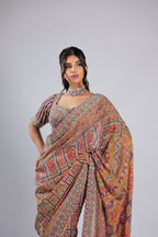 Purple Saree in Tissue with Zari, Reasham Thread Work & Sequins
