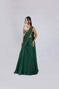 Green Drape Saree in Satin with Mirror & Ari Work