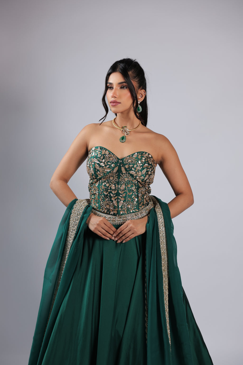 Green Lehenga Choli in Tafta Silk with Zari & Resham Thread & Sequins Work