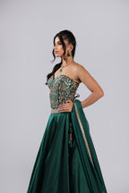 Green Lehenga Choli in Tafta Silk with Zari & Resham Thread & Sequins Work