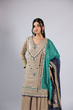 Golden Rm Suit in Georgette with All Over Sequins &  Beats Work