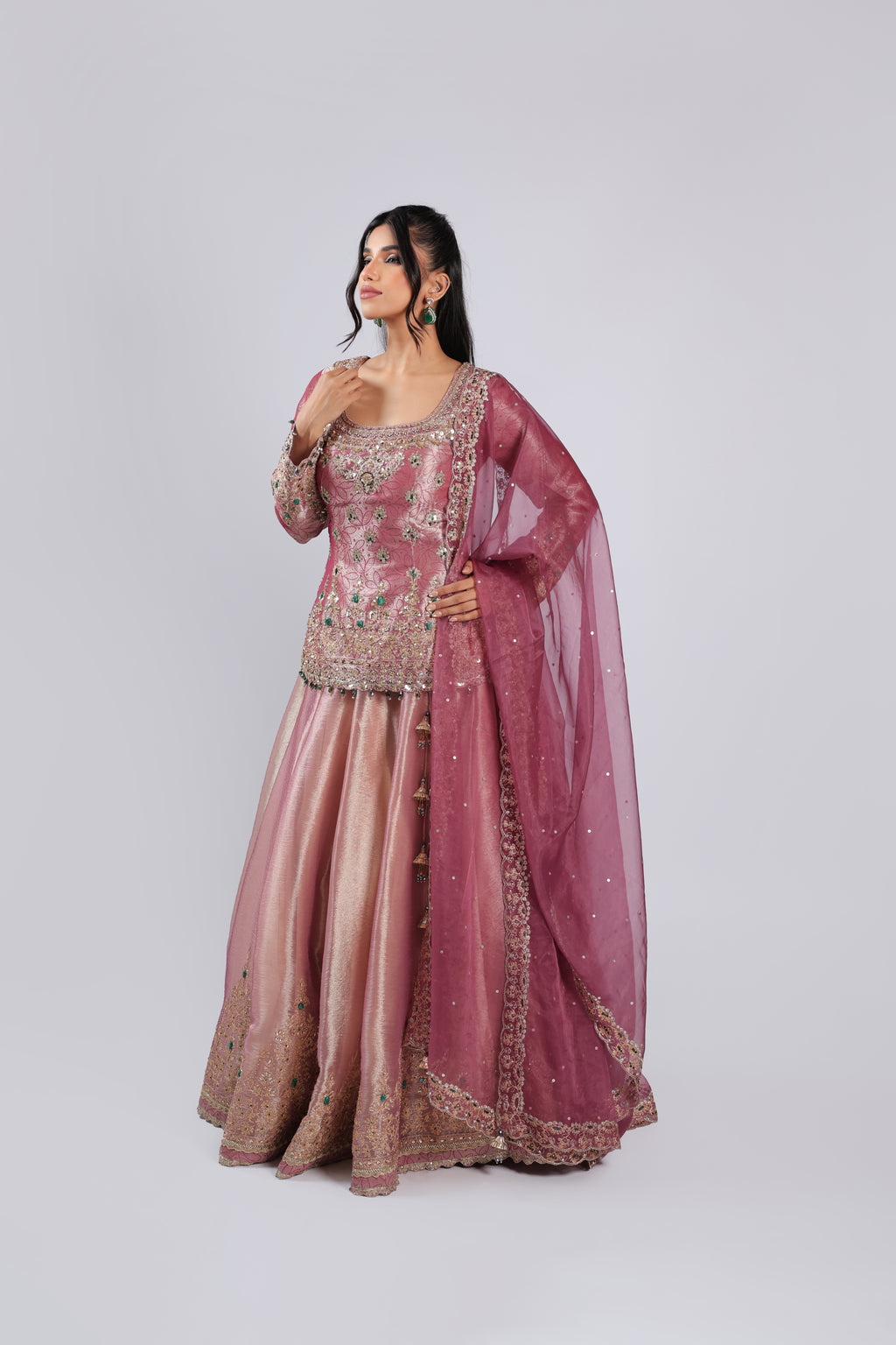 Pink Lehenga Choli in Tissue  Silk with Zari, Resham Thread & Sequins