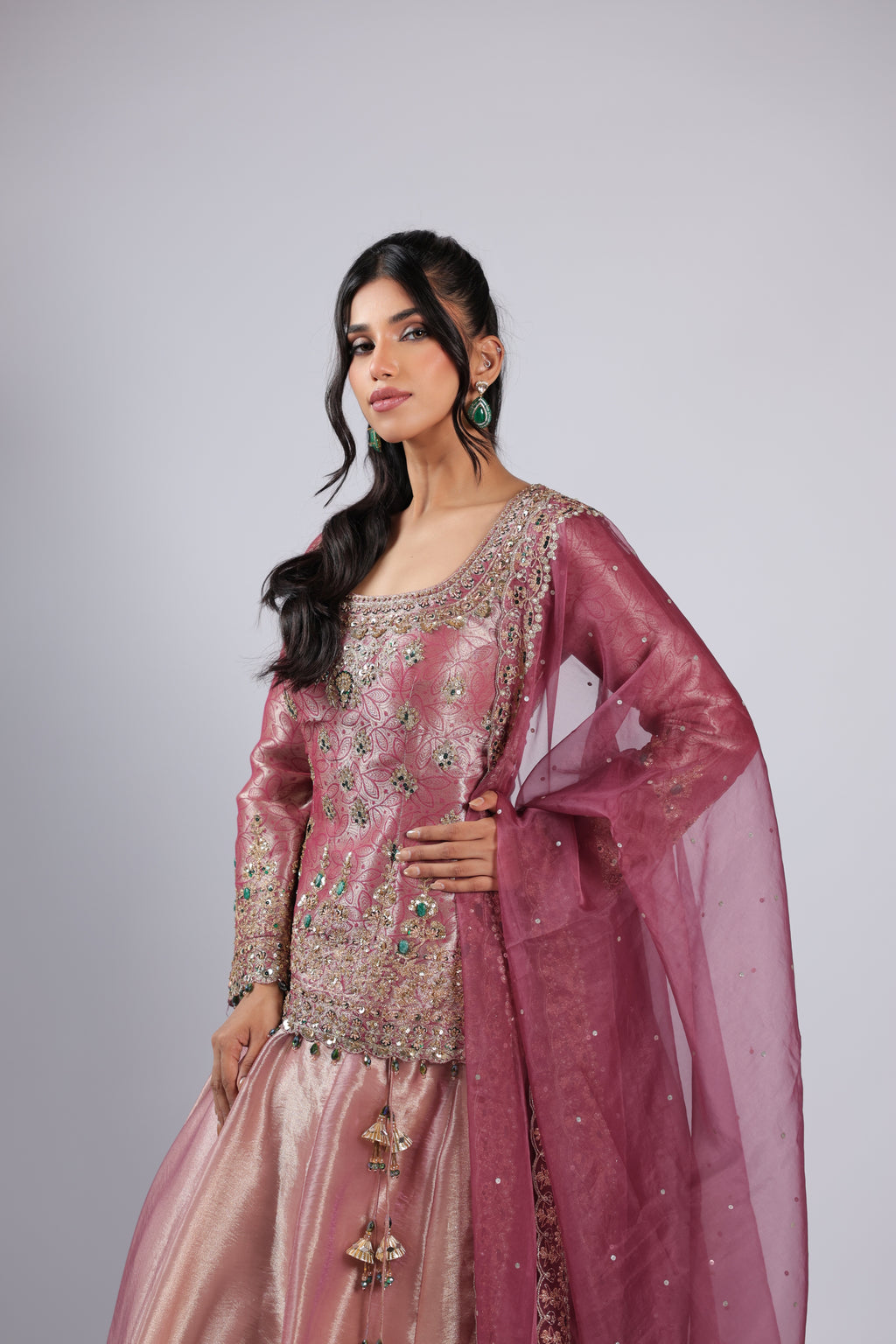 Pink Lehenga Choli in Tissue  Silk with Zari, Resham Thread & Sequins