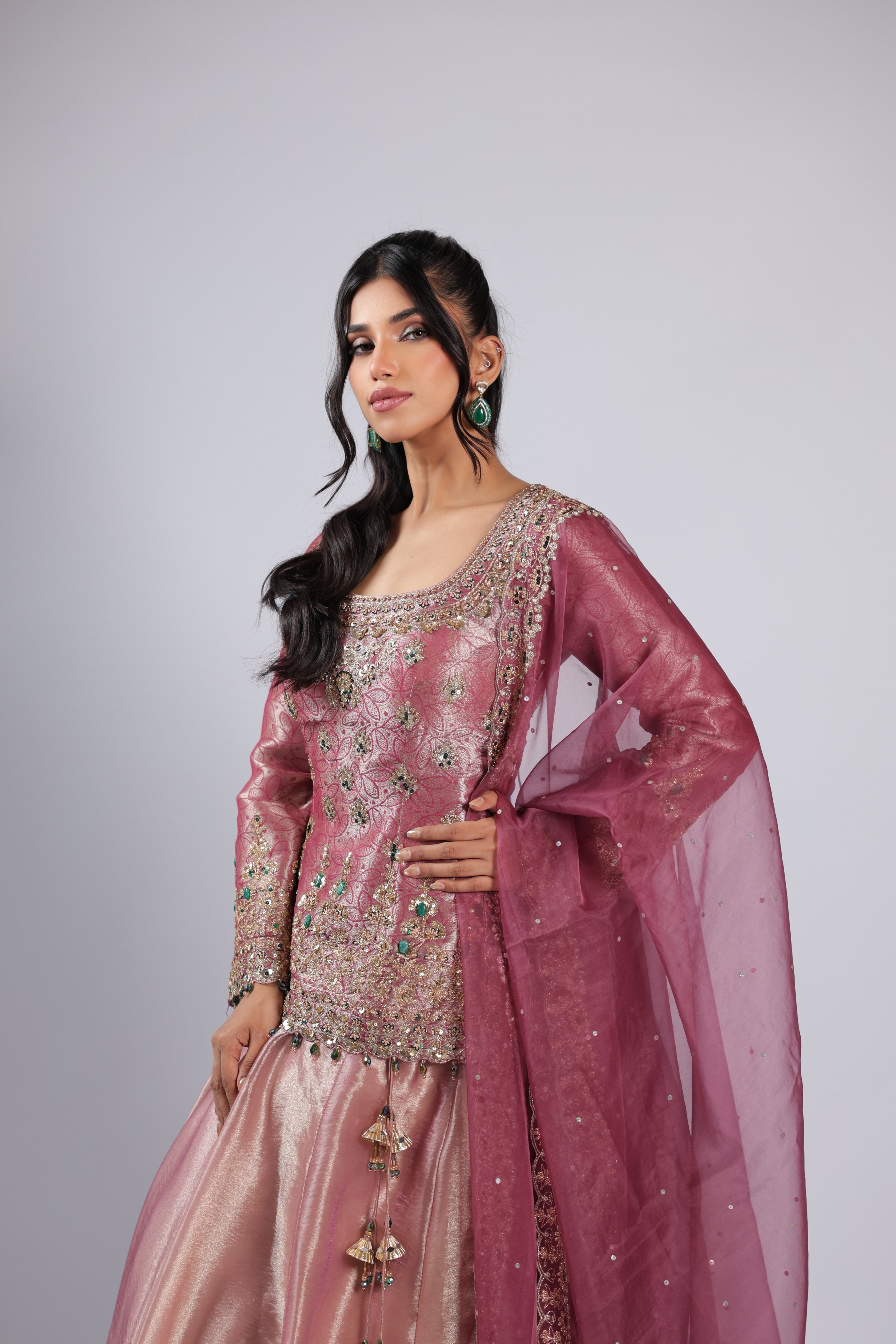 Pink Lehenga Choli in Tissue  Silk with Zari, Resham Thread & Sequins
