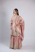 Golden Rm Suit in Tissue Silk with Zari , Sequins & Resham Thread Work