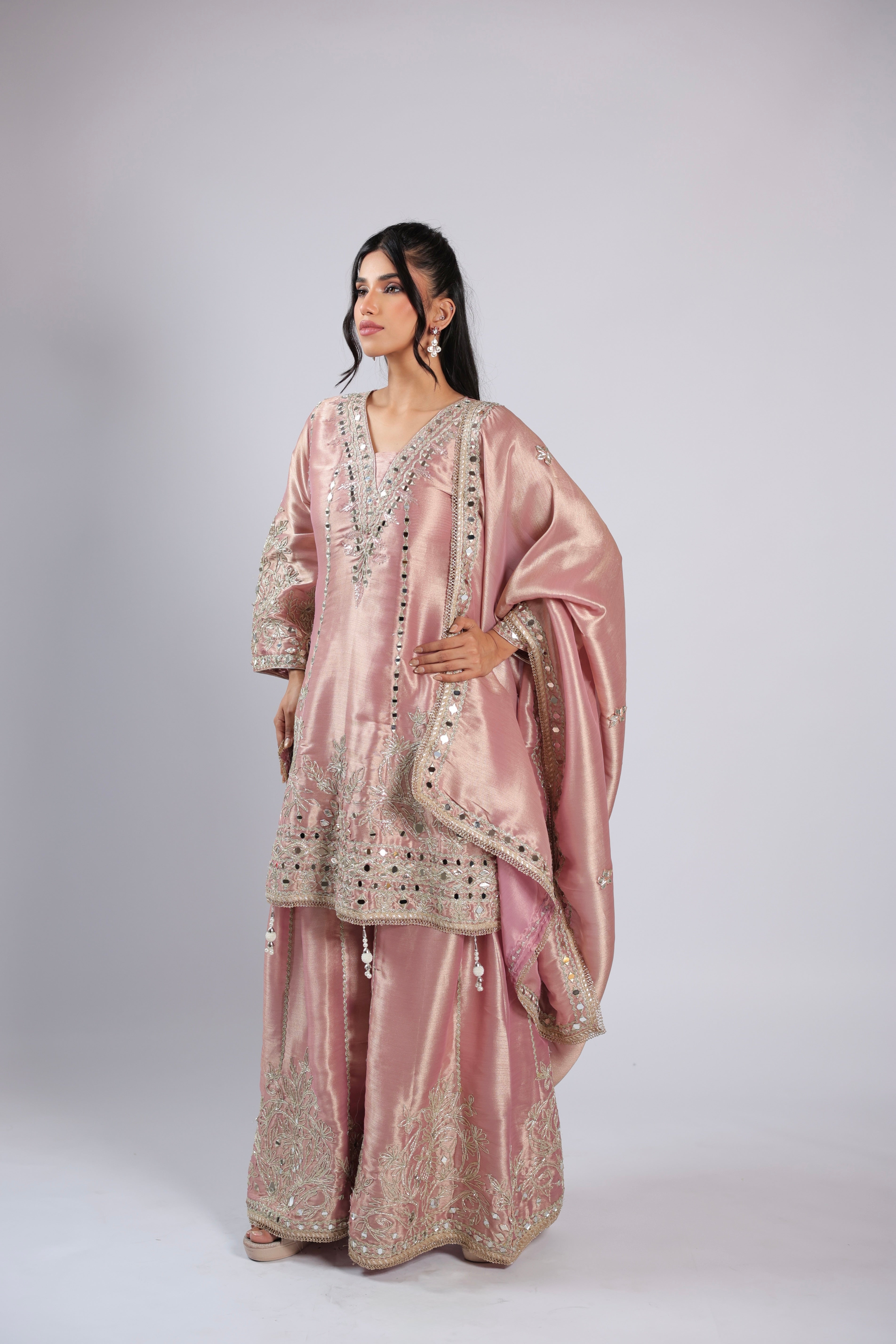 Golden Rm Suit in Tissue Silk with Zari , Sequins & Resham Thread Work