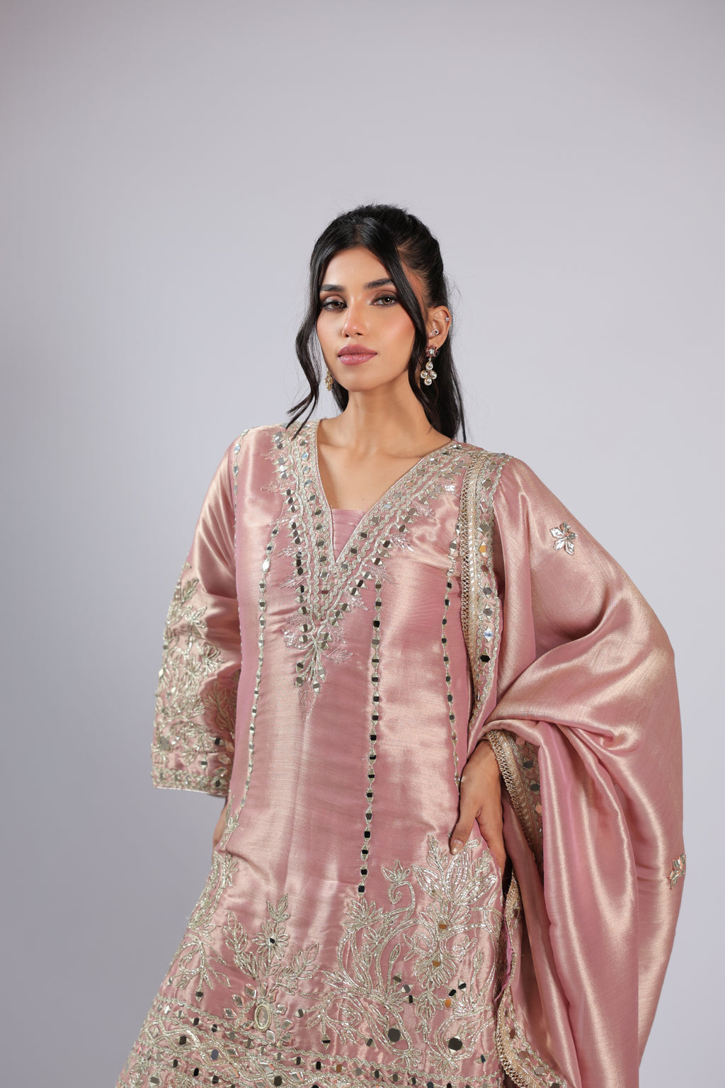 Golden Rm Suit in Tissue Silk with Zari , Sequins & Resham Thread Work