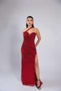 Red Gown in Lycra Net with Sequins & Bead Work
