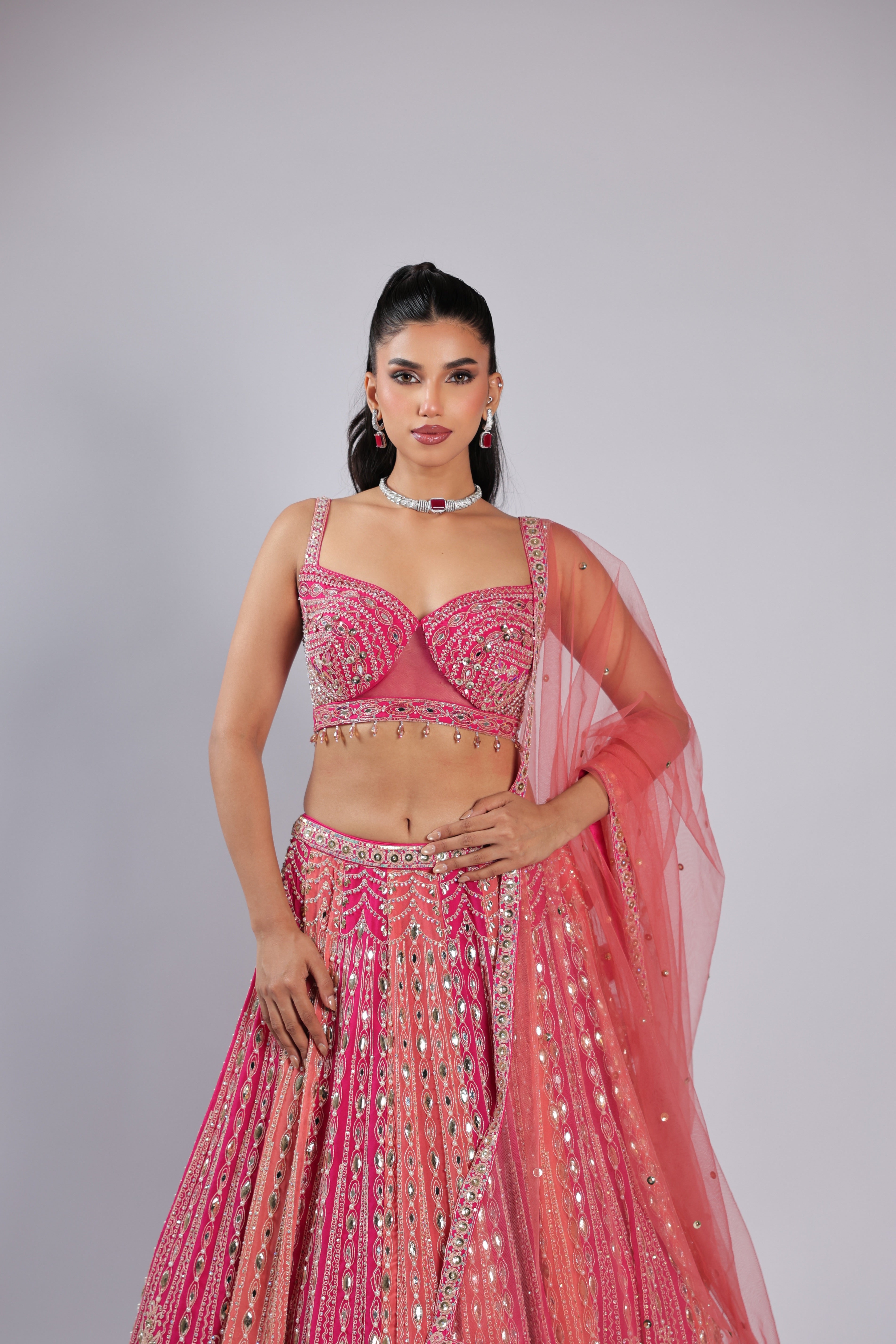 Rani Lehenga Choli in Georgette with Sequins ,Cutdana & Stone Work