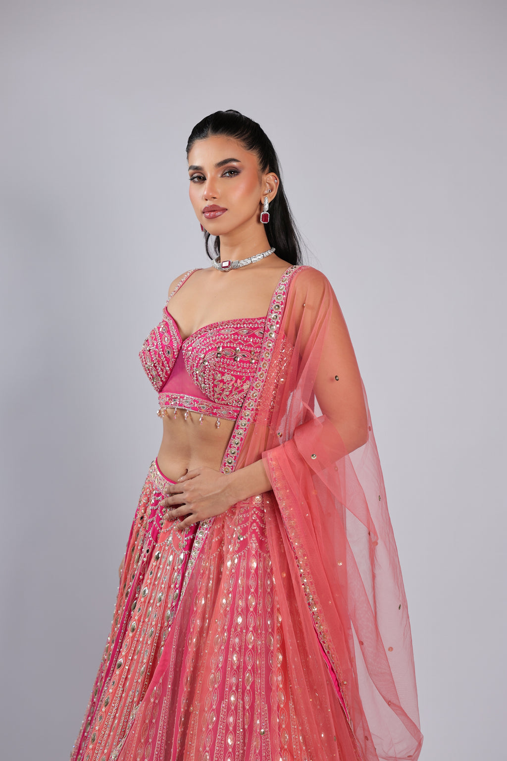 Rani Lehenga Choli in Georgette with Sequins ,Cutdana & Stone Work