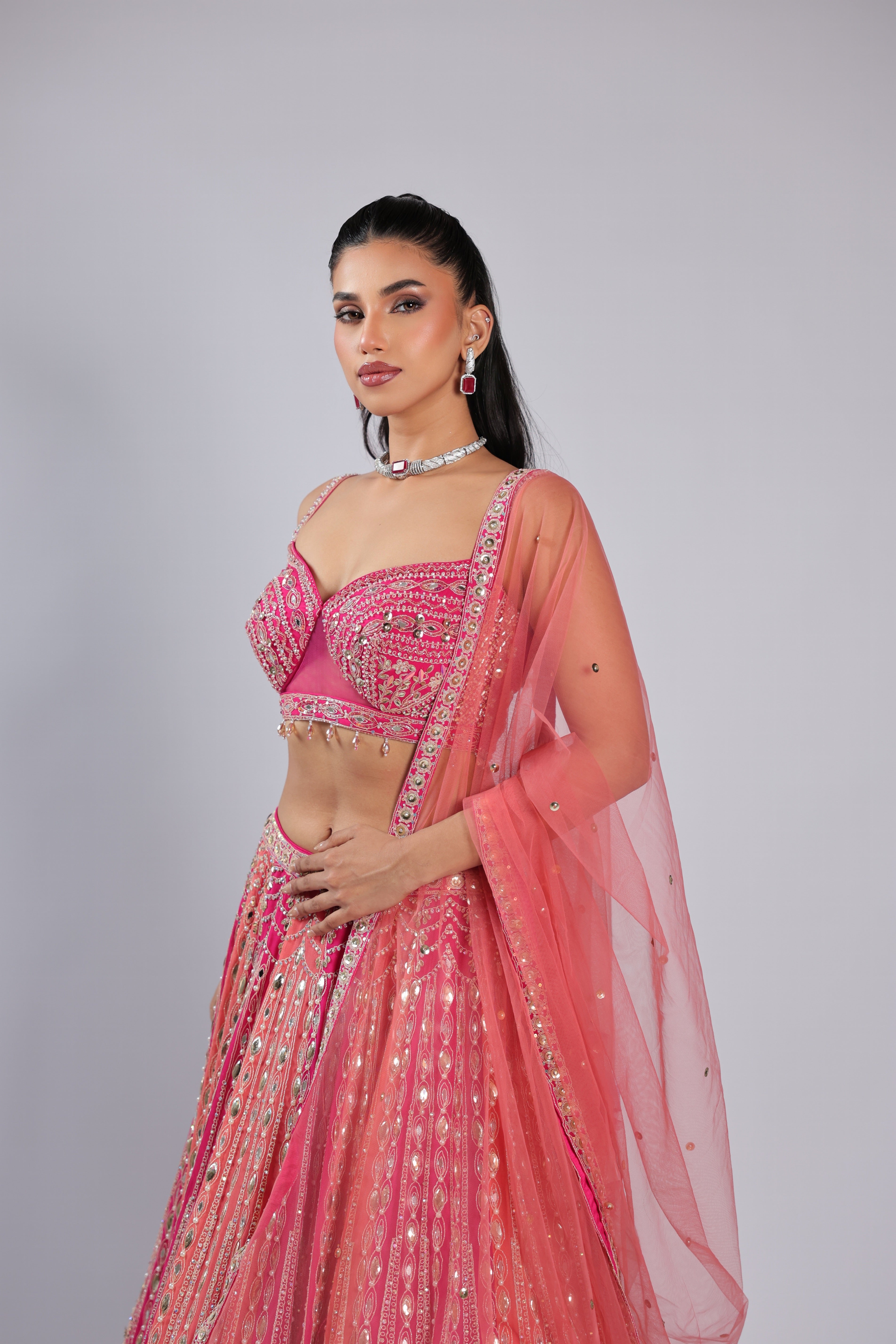 Rani Lehenga Choli in Georgette with Sequins ,Cutdana & Stone Work