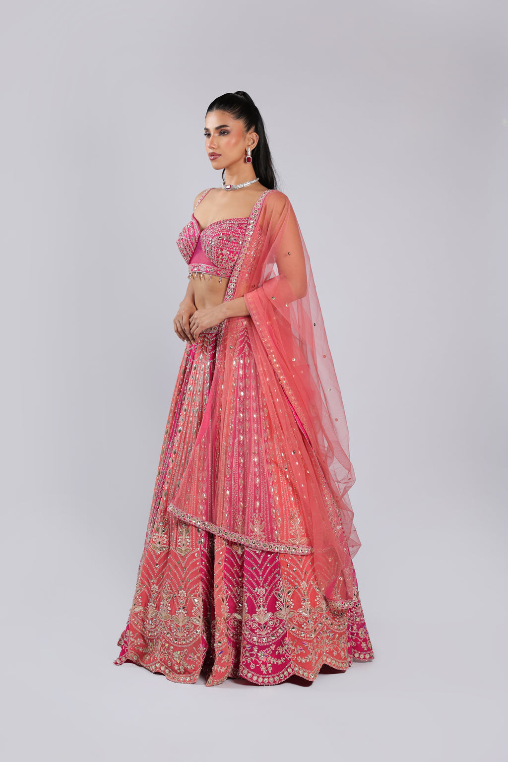 Rani Lehenga Choli in Georgette with Sequins ,Cutdana & Stone Work