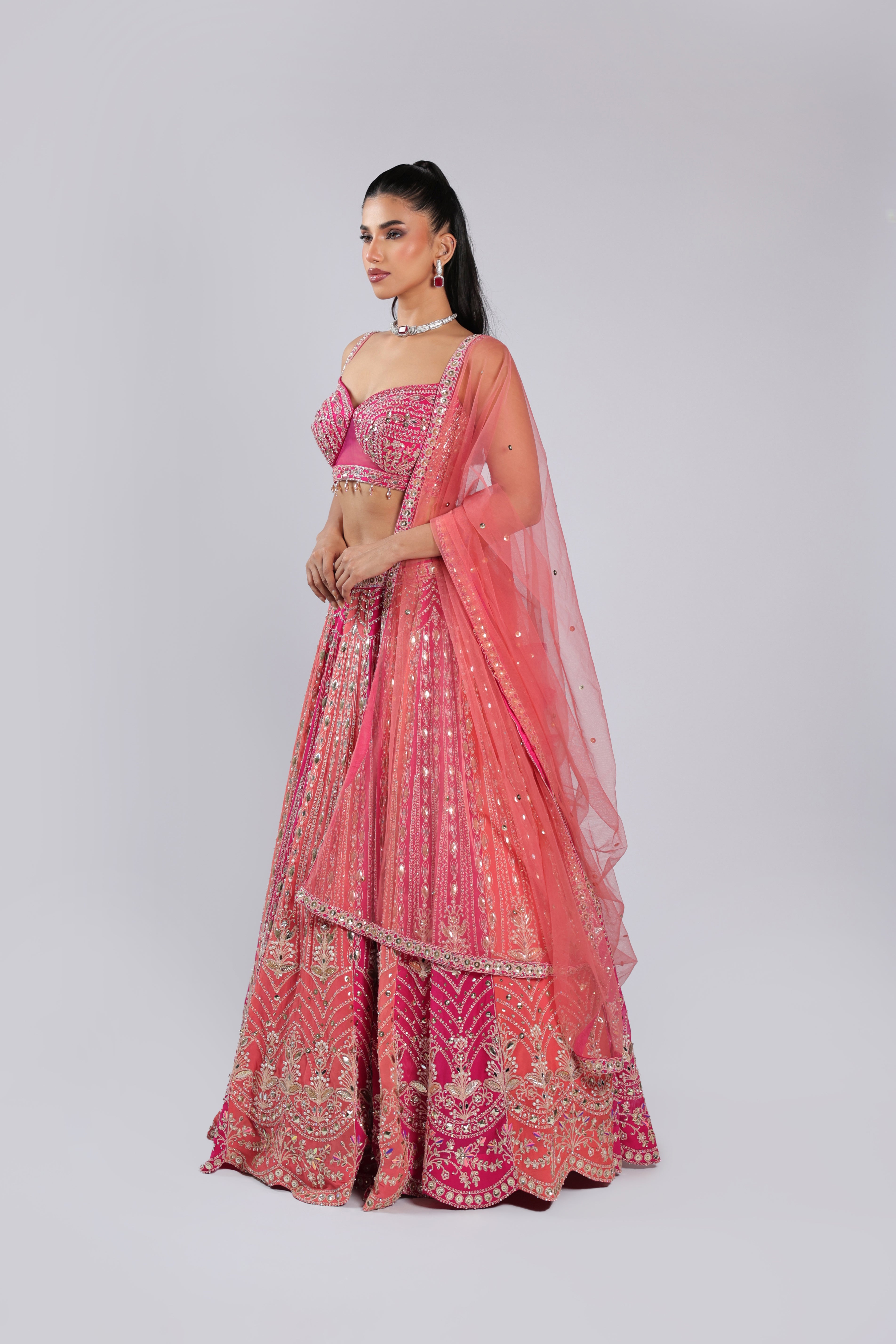 Rani Lehenga Choli in Georgette with Sequins ,Cutdana & Stone Work