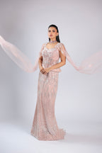 Pink Gown in Net with Cutdana ,Bead & Stone Work