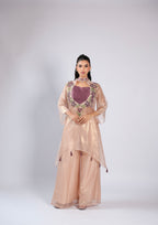 Pink Rm Suit in Organza Tissue with Floral Hand Print