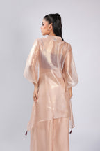 Pink Rm Suit in Organza Tissue with Floral Hand Print