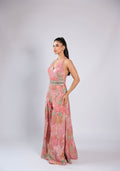 Peach Jumpsuit in Crepe with Floral  Sequins