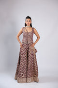 Brown Rm Plazzo Kurti in Banarsi Silk with Nakshi Zari Work