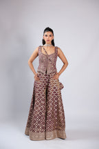 Brown Rm Plazzo Kurti in Banarsi Silk with Nakshi Zari Work