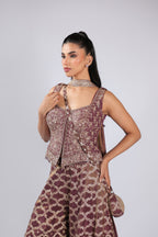 Brown Rm Plazzo Kurti in Banarsi Silk with Nakshi Zari Work