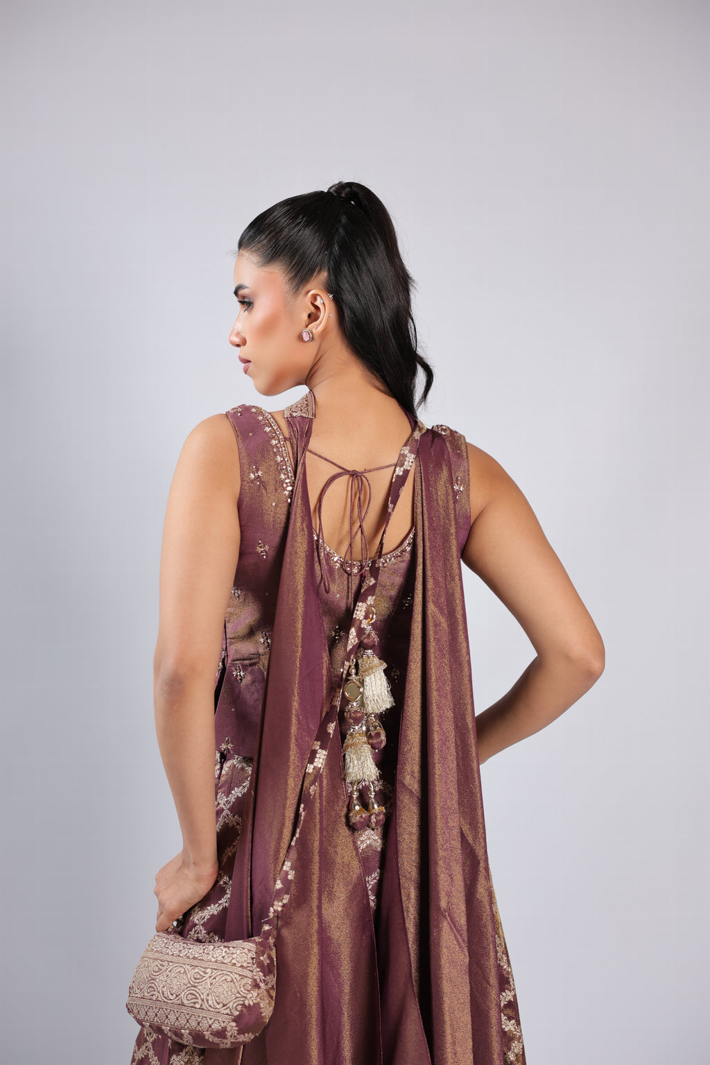 Brown Rm Plazzo Kurti in Banarsi Silk with Nakshi Zari Work