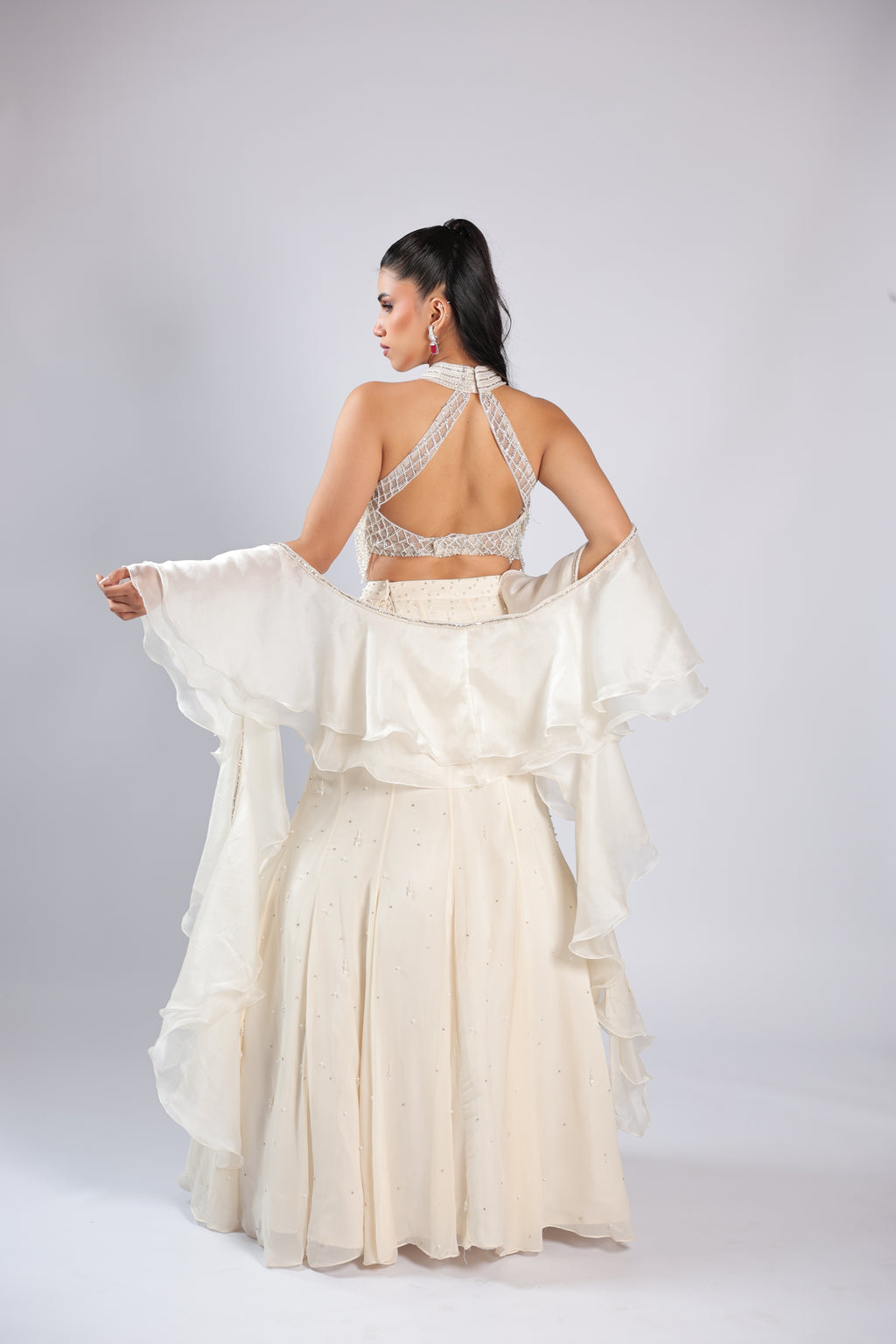 Ivory Lehenga Choli in Georgette with Pearl Work & Sequins Work