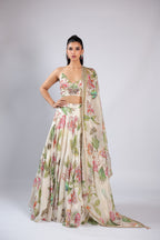Ivory Lehenga Choli in Soft Organza with Zari & Sequins Work