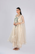 Ivory Cord Set in Organza with Pearl, Cutdana &  Emerald Beads