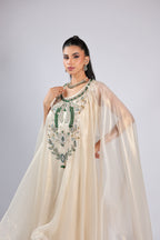 Ivory Cord Set in Organza with Pearl, Cutdana &  Emerald Beads