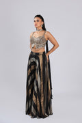 Black Rm Plazo in Georgette with Mirror, Zari & Cutdana Work