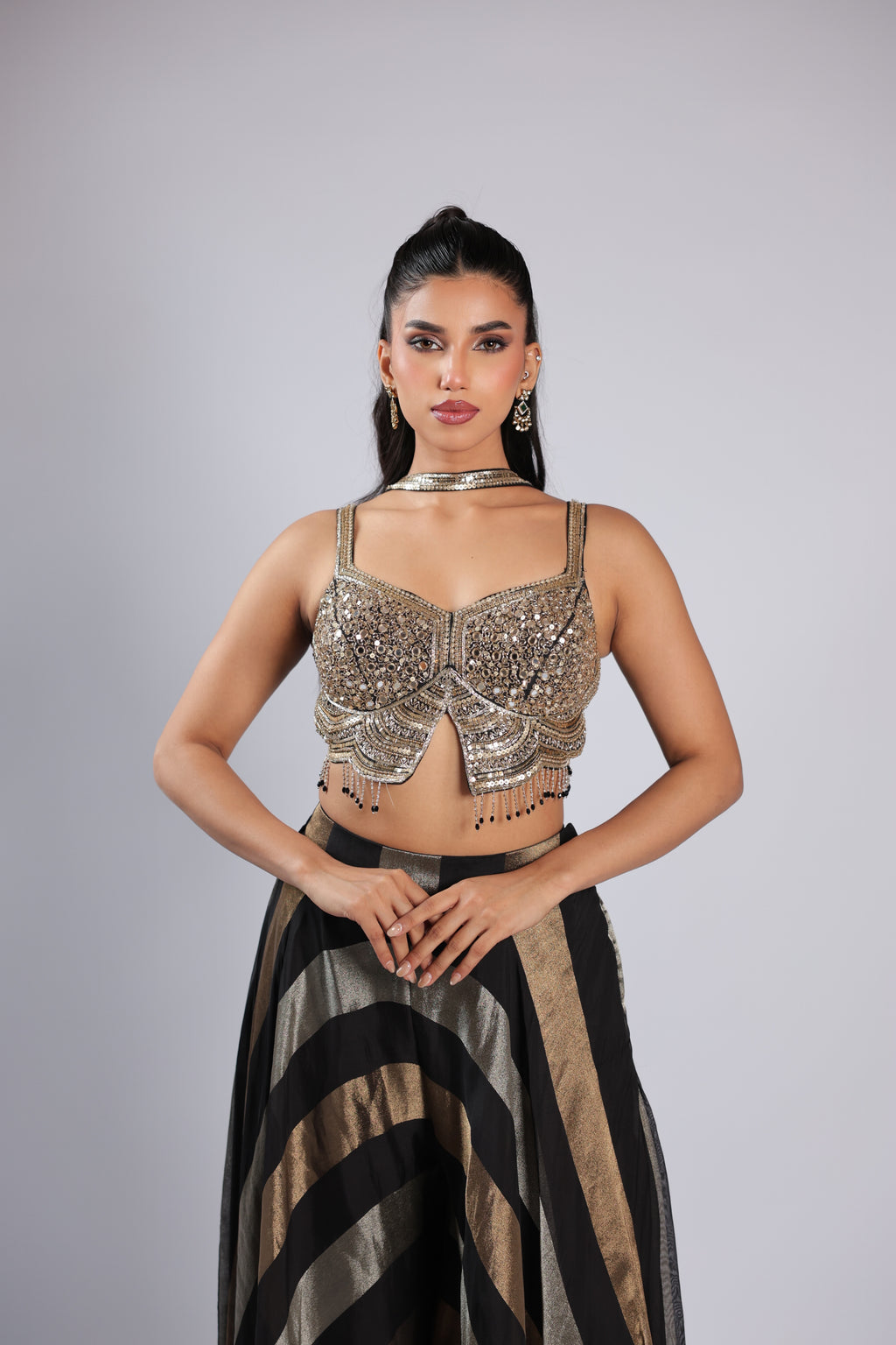 Black Rm Plazo in Georgette with Mirror, Zari & Cutdana Work