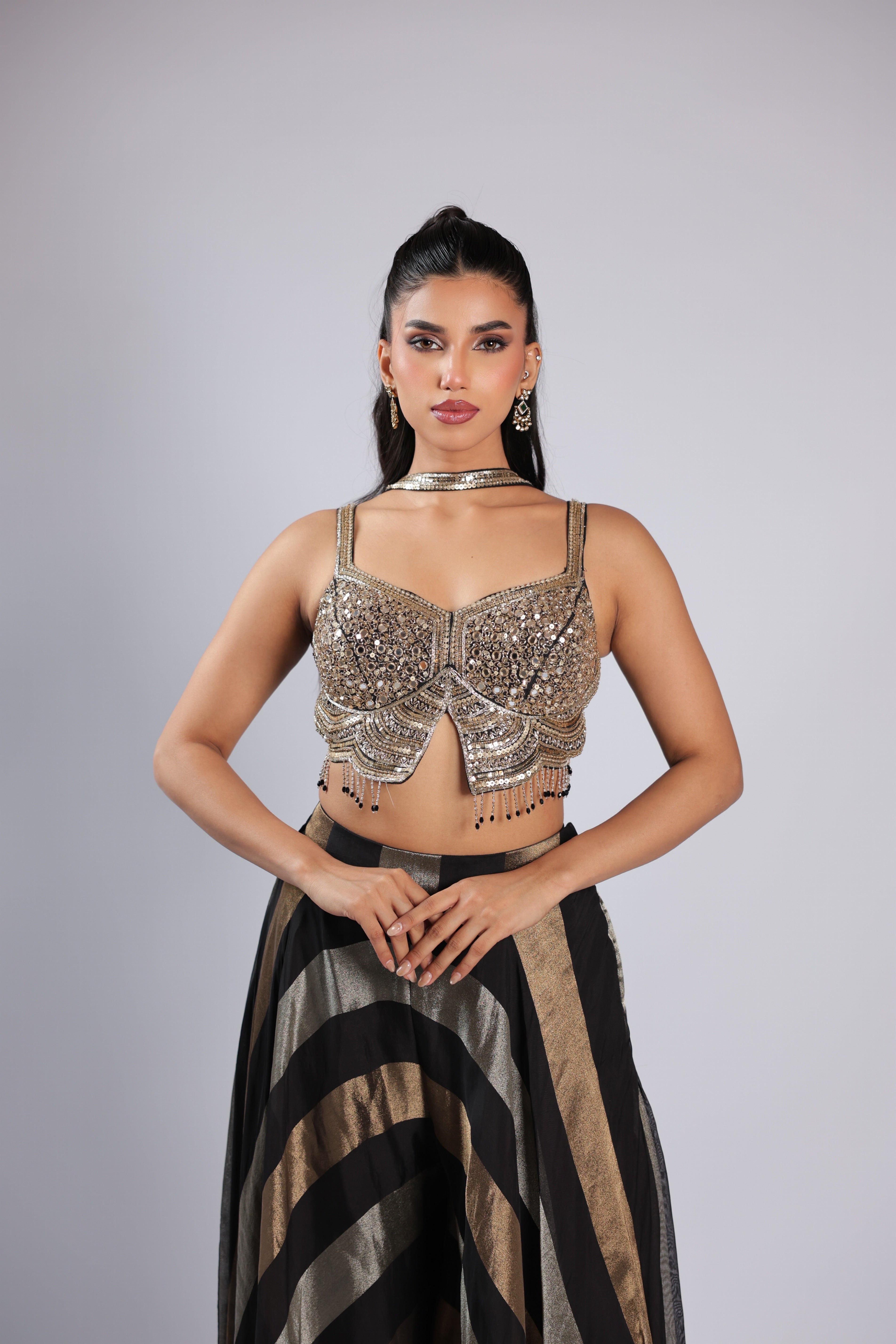 Black Rm Plazo in Georgette with Mirror, Zari & Cutdana Work