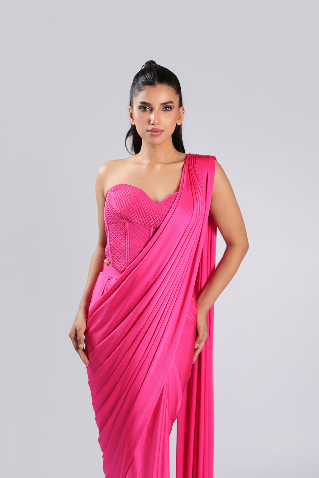 Pink Saree in Lycra with Quilting