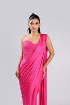 Pink Saree in Lycra with Quilting