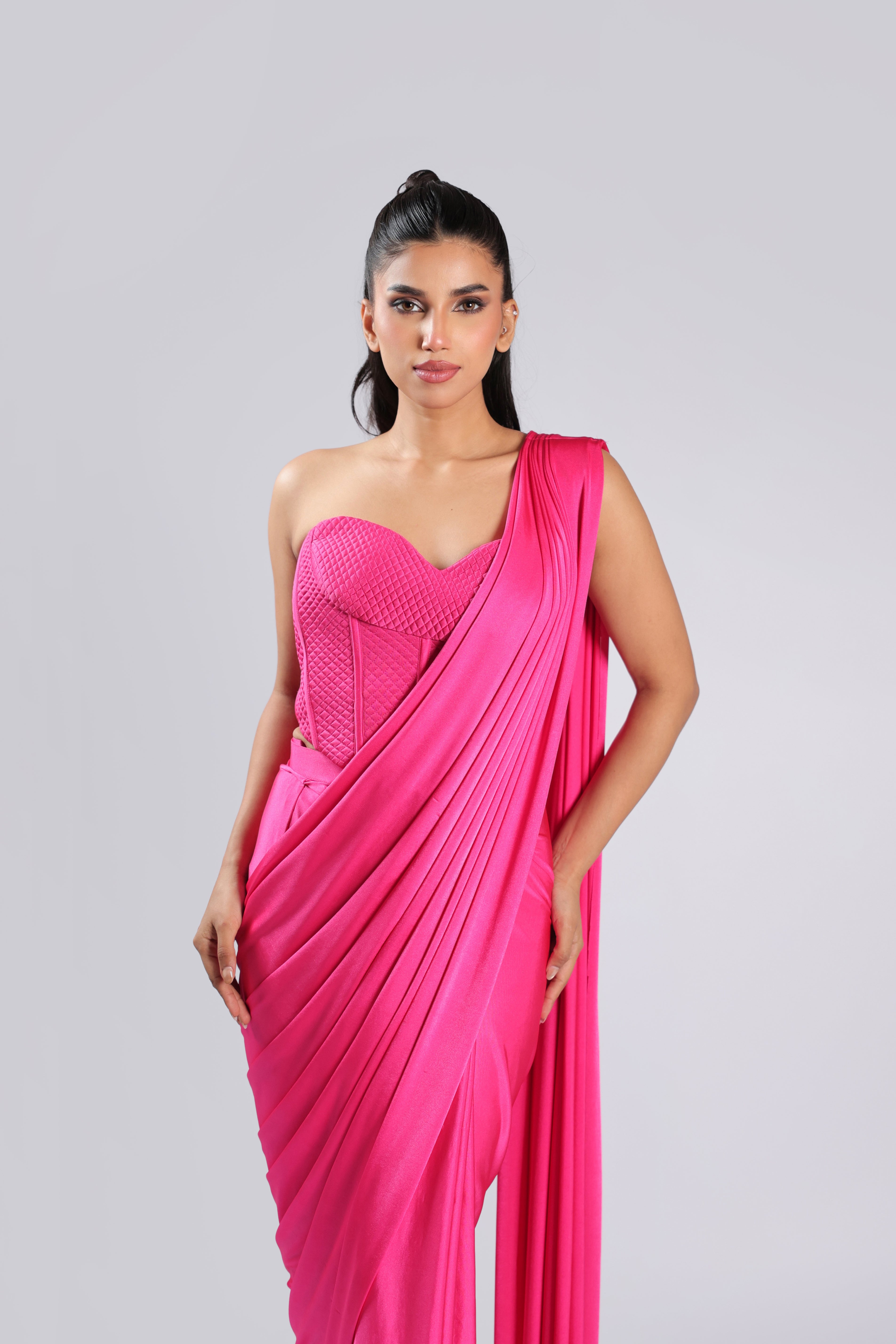 Pink Saree in Lycra with Quilting