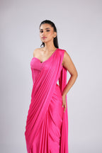Pink Saree in Lycra with Quilting