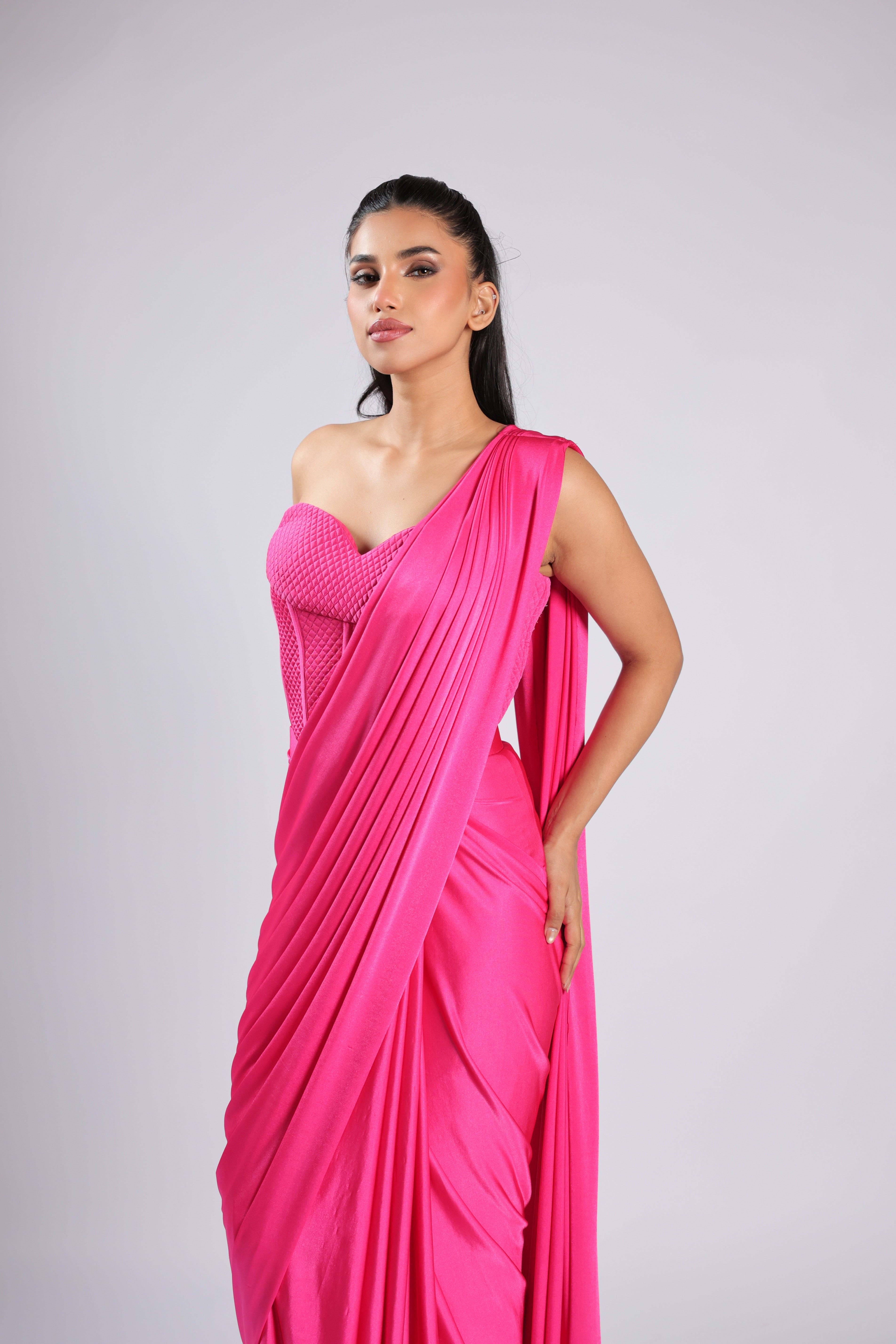 Pink Saree in Lycra with Quilting