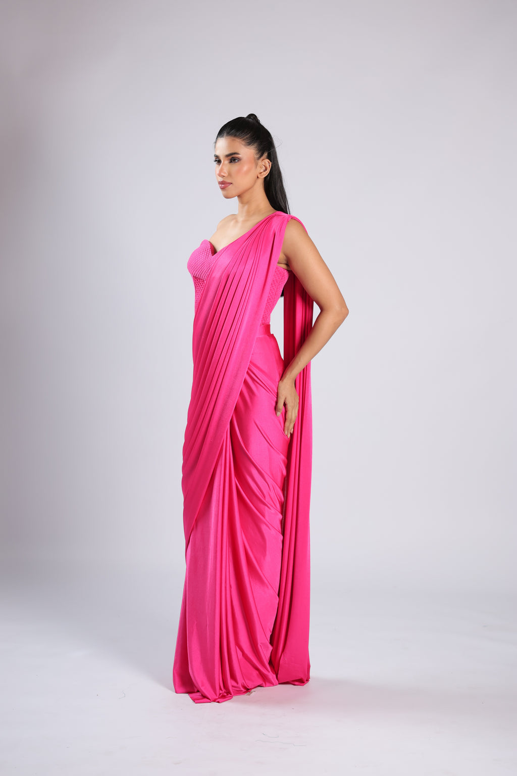Pink Saree in Lycra with Quilting