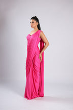 Pink Saree in Lycra with Quilting