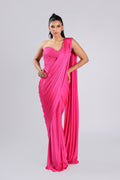 Pink Saree in Lycra with Quilting