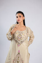 Off White Cord Set in Chinnon with Thread Embroidery & Sequins Work