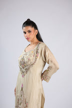 Off White Cord Set in Chinnon with Thread Embroidery & Sequins Work