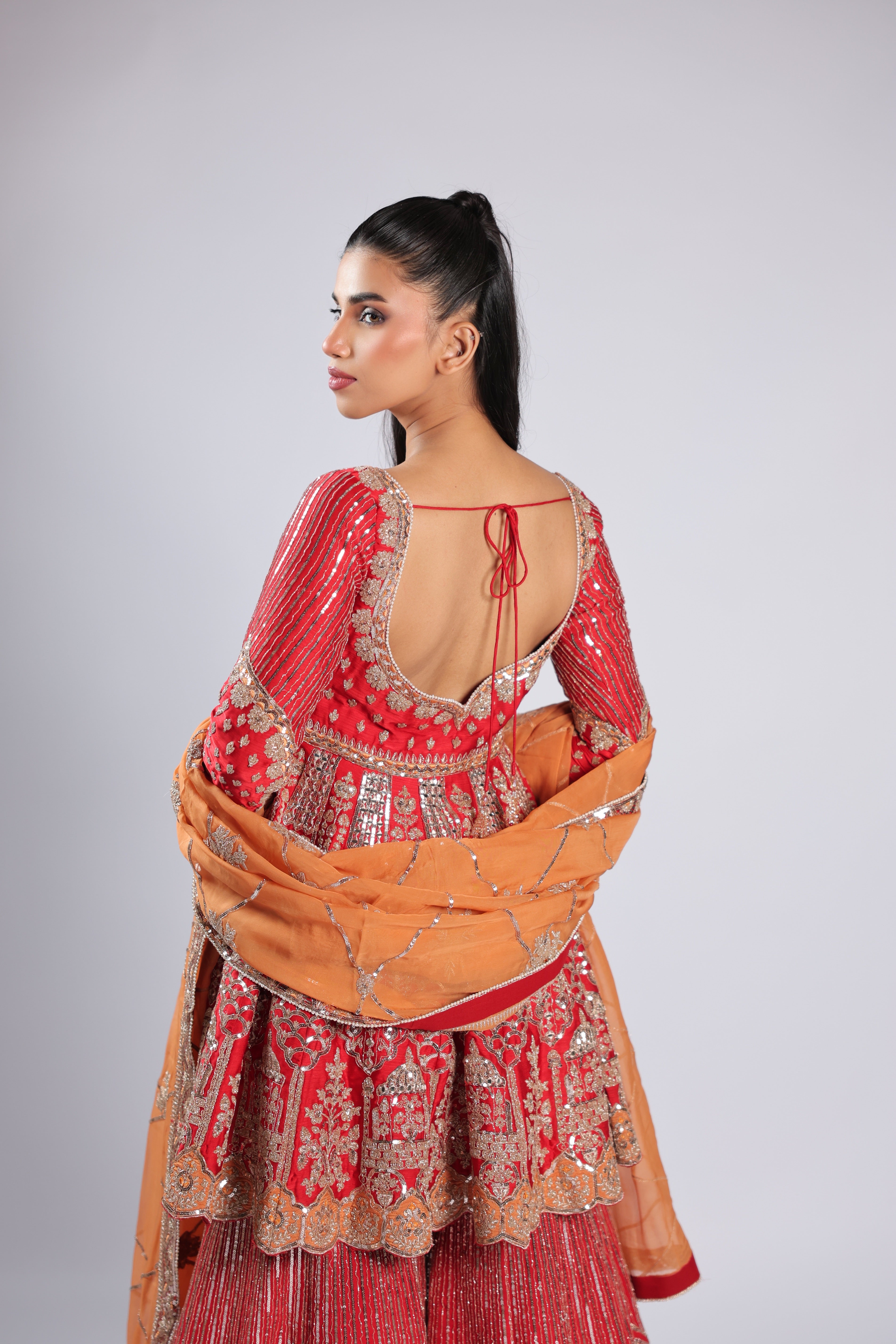 Red Rm Plazzzo Suits in Silk with Sequins & Cutdana