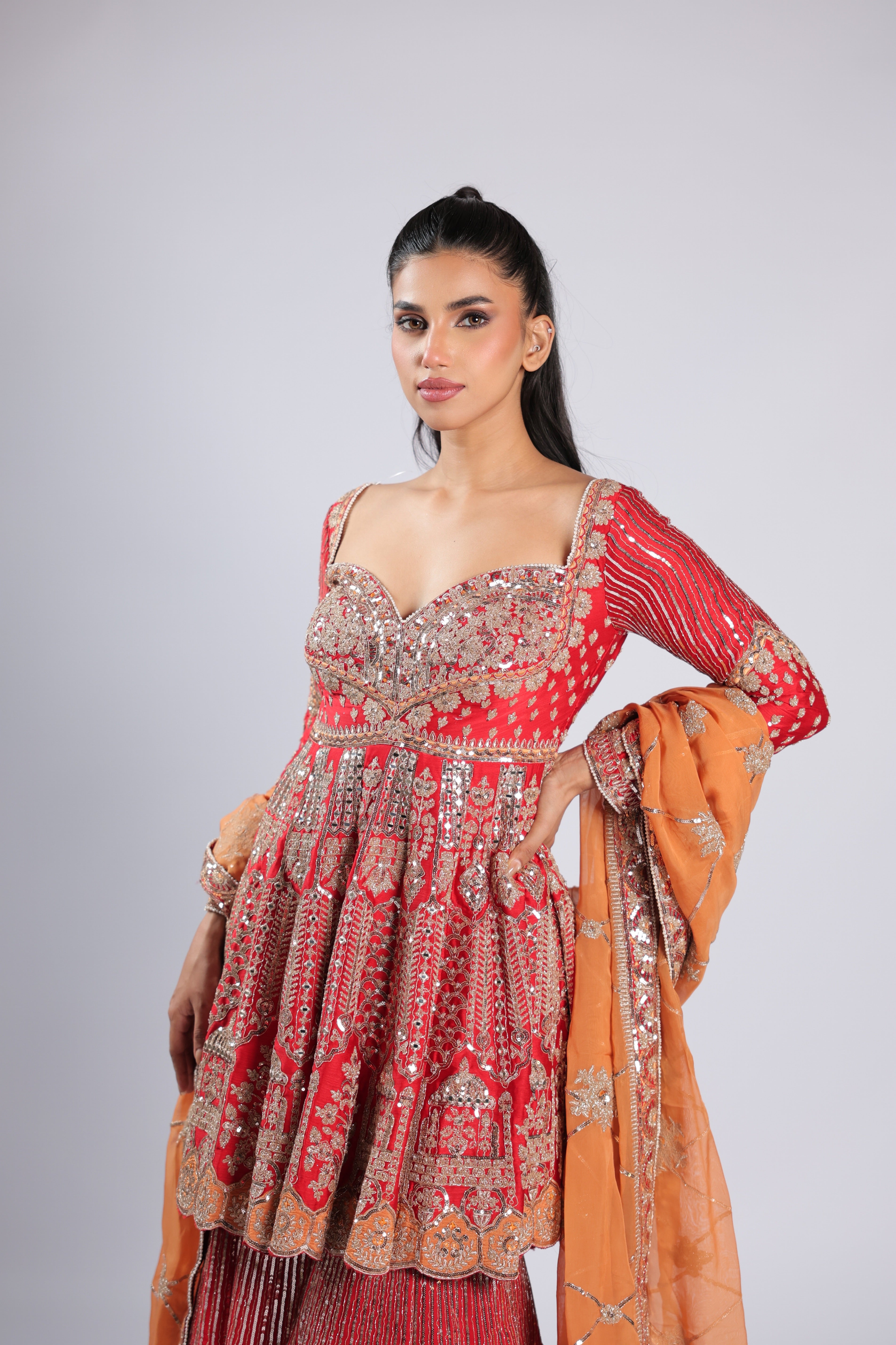 Red Rm Plazzzo Suits in Silk with Sequins & Cutdana