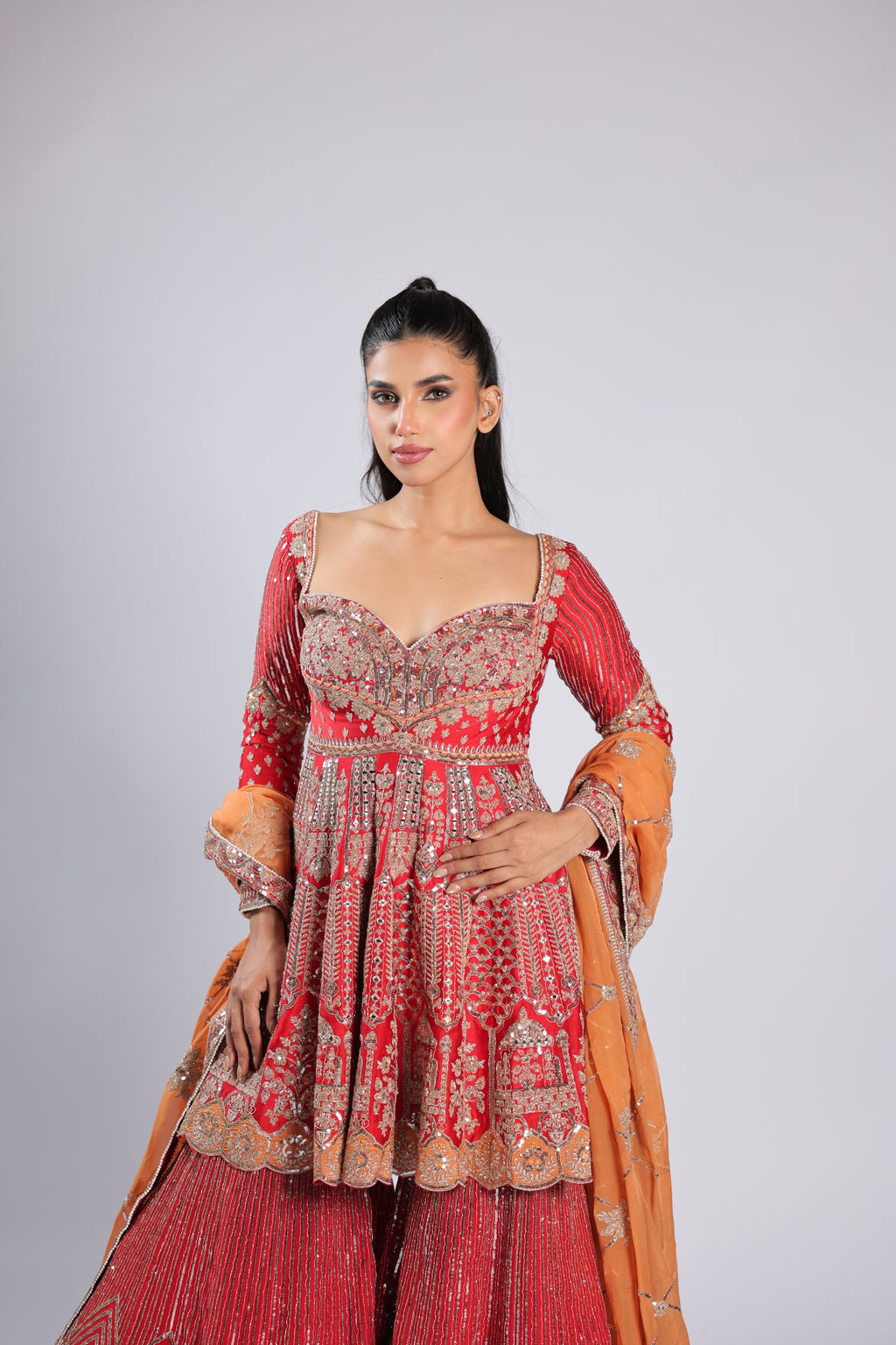 Red Rm Plazzzo Suits in Silk with Sequins & Cutdana