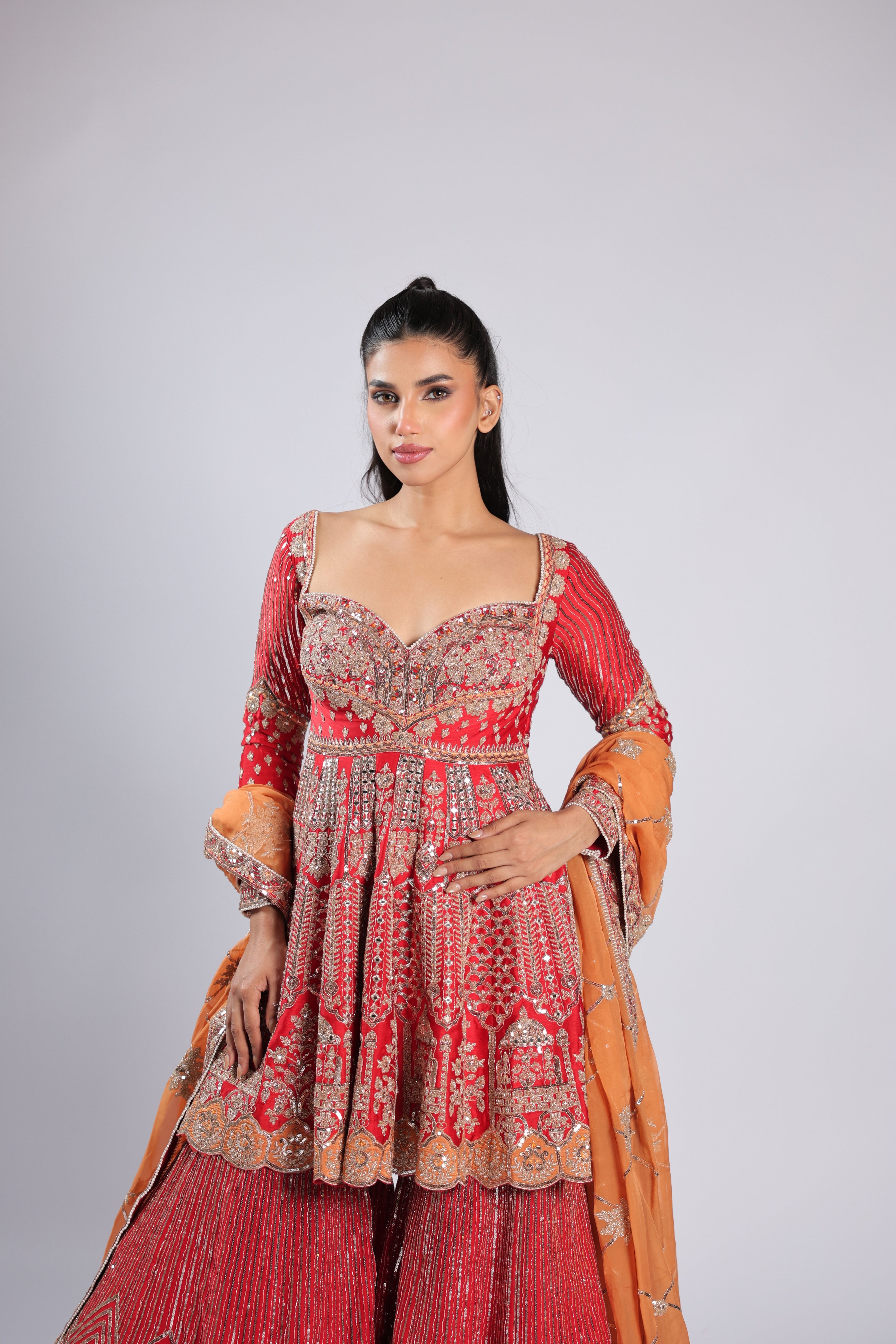 Red Rm Plazzzo Suits in Silk with Sequins & Cutdana