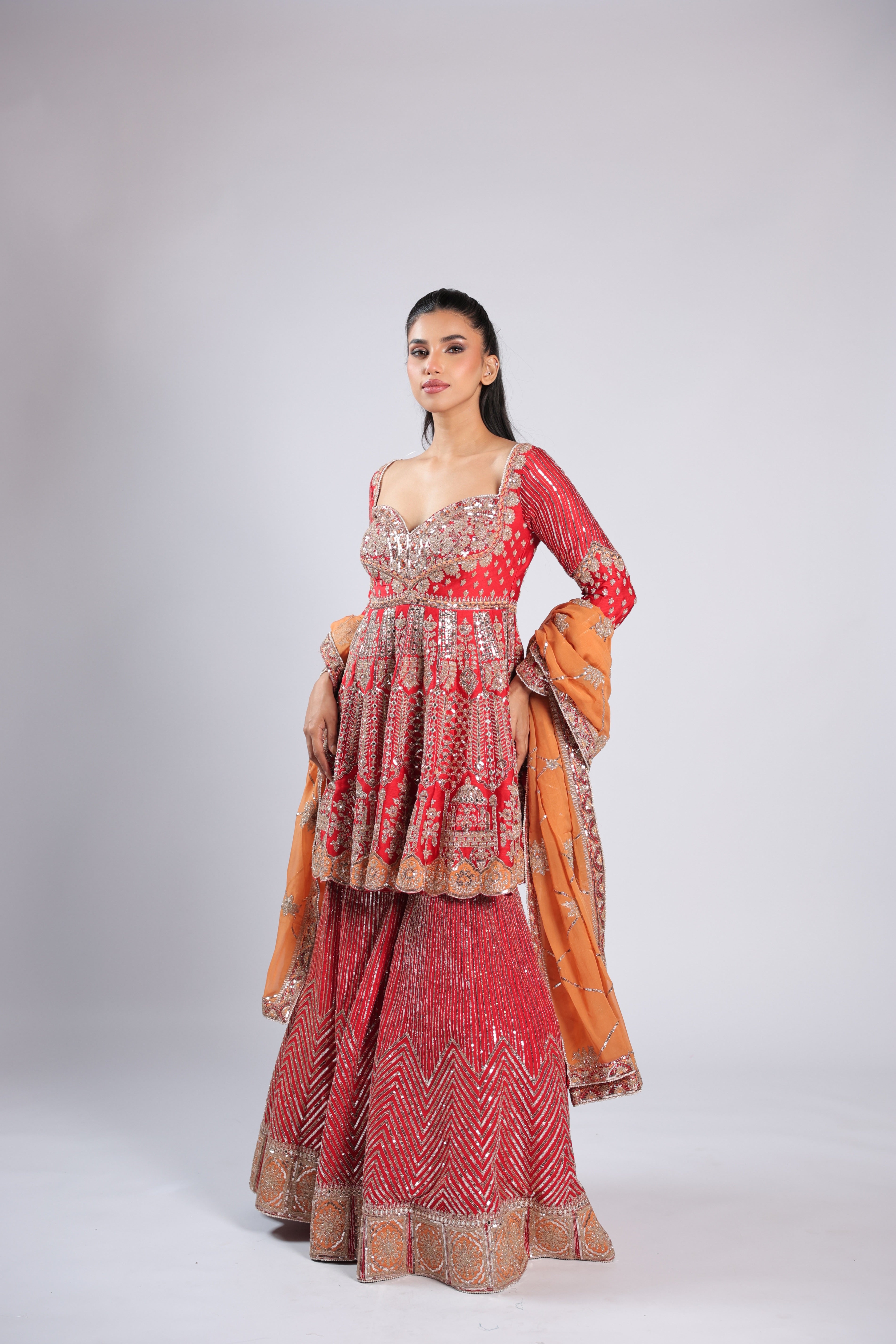 Red Rm Plazzzo Suits in Silk with Sequins & Cutdana