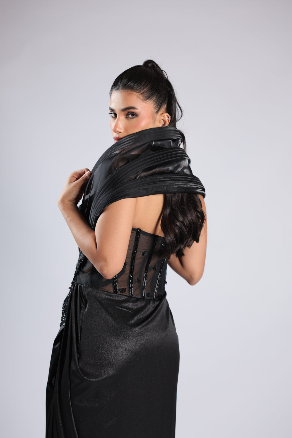 Black Gown in Lycra with Sequins Cutdana & Bead Work